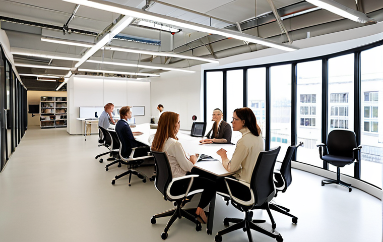 **

Prompt: "Diverse team collaborating in a modern, open-plan office. Emphasize teamwork, innovation, and a positive company culture. Include visual cues of German business culture, such as punctual meetings and direct communication. Light and airy atmosphere."

**