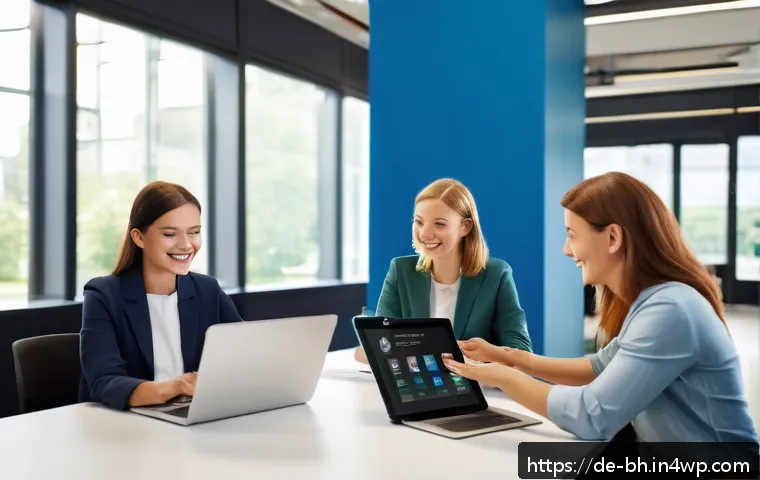 이론 실무 격차 해소를 위한 디지털 도구 활용 - A modern digital learning environment showing a diverse group of German professionals engaging with ...