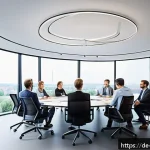 Home 20 산업별 이론 실무 격차 해소 사례 분석 - A modern corporate meeting room in a German tech company, featuring a diverse team of professionals ...